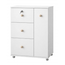 Guéridon en bois 3 tiroirs Blanc avec clé